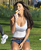 Sexy Georgia Salpa eats ice cream in the park